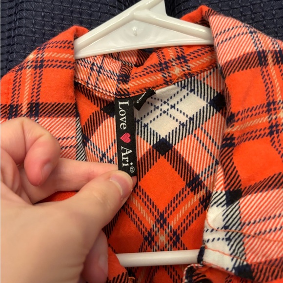 Love Ari Plaid Tartan Tunic Button Up Sleeveless Orange White Women’s Size S - Picture 12 of 13
